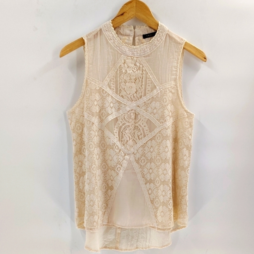 Bluheaven Cream Sleeveless Pullover Size Small Lace Gauze Summer Blouse